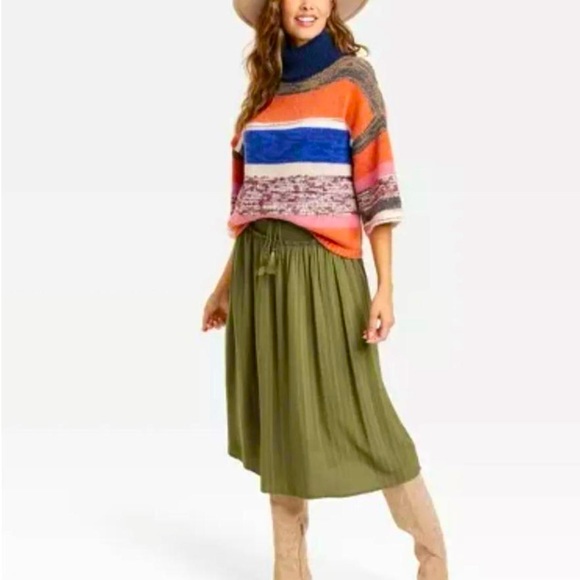 KNOX ROSE™ Cozy Colorful Striped Knit Turtleneck Sweater w 3/4 length Sleeves - Picture 4 of 8